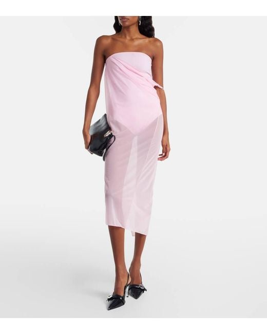 Courreges Pink Draped Sheer Jersey Crepe Midi Dress