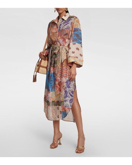 Zimmermann White Devi Printed Silk Midi Dress