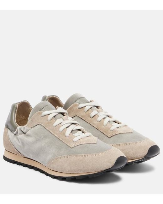 Le Monde Beryl White Slim Runner Velvet And Suede Sneakers