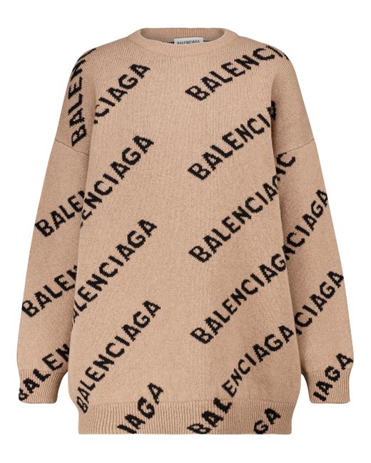 Pullover in jacquard di lana di Balenciaga in Neutro | Lyst