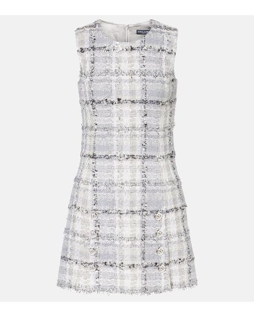 Dolce & Gabbana Gray Checked Lame Tweed Minidress