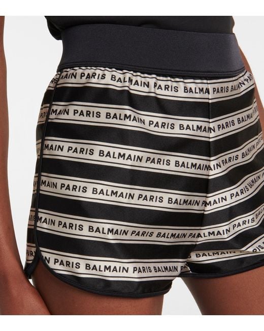 Balmain Logo Striped Shorts in Black | Lyst