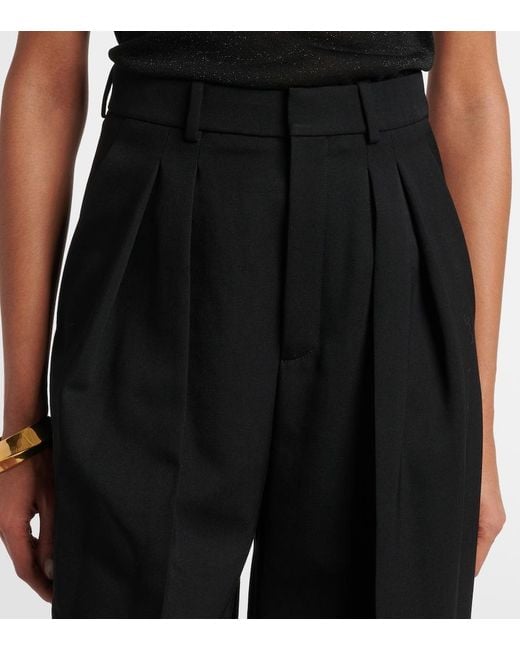 Saint Laurent Black High-Rise Wool Grain De Poudre Tuxedo Pants