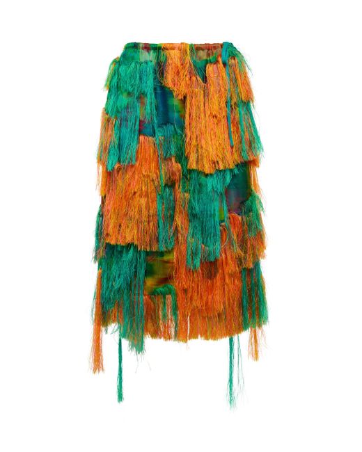 Falda midi estampada con flecos Dries Van Noten de color Multicolor