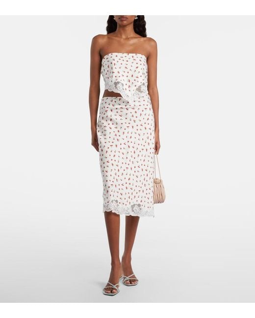 Posse White Fae Lace-Trimmed Printed Top