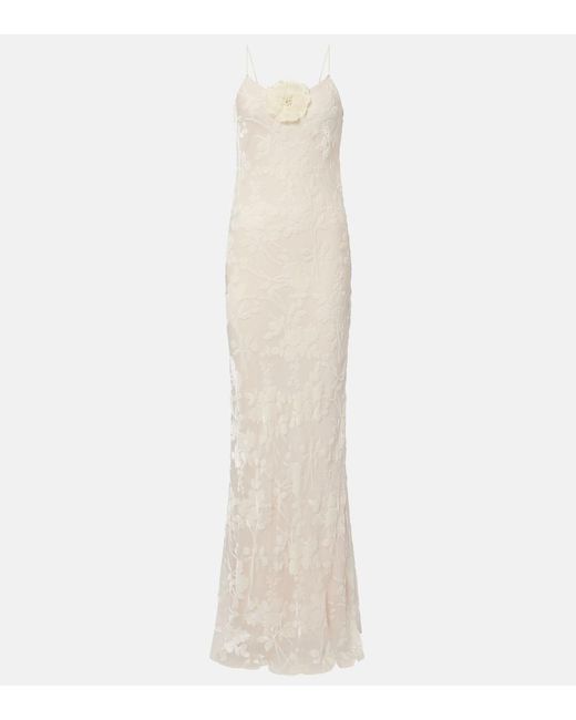 Rodarte White Devore Floral Velvet Gown