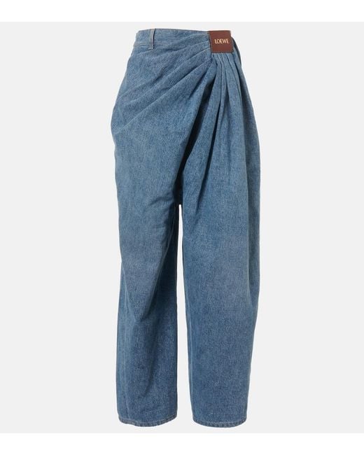 Loewe Blue Draped Wide-Leg Jeans