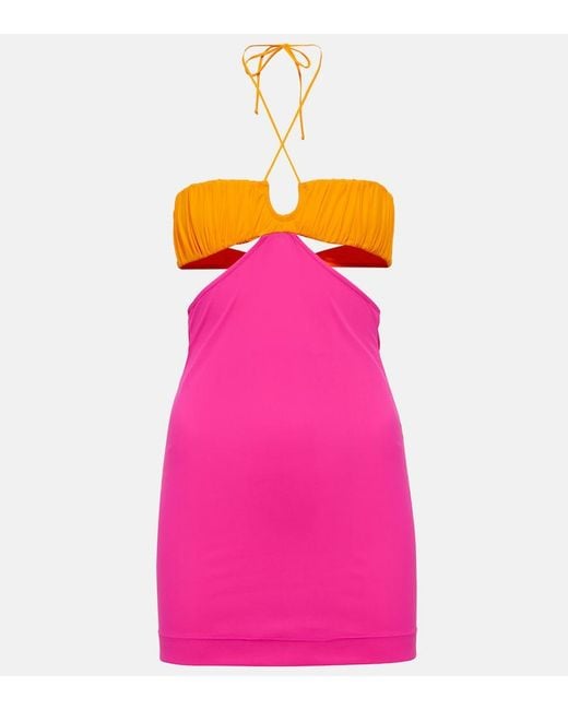Nensi Dojaka Pink Cutout Cotton Minidress