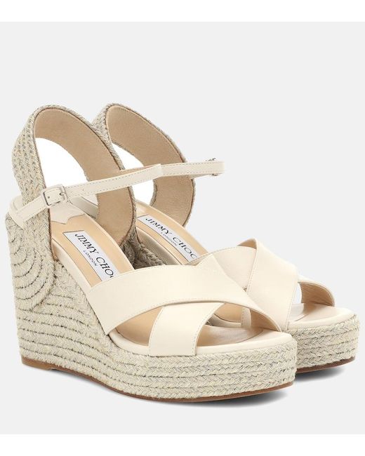 Jimmy Choo Metallic Dellena 100 Leather-Trimmed Espadrilles