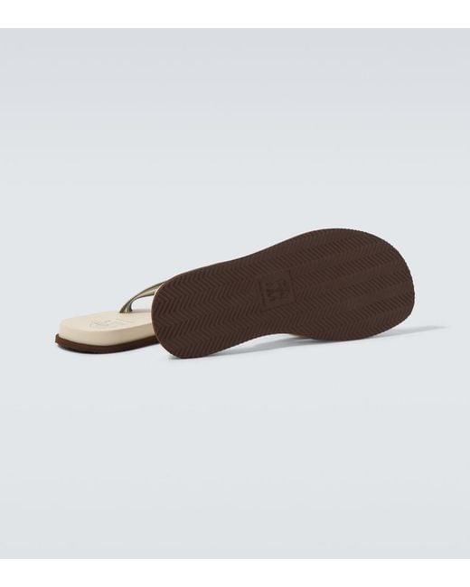 Brunello Cucinelli White Leather-Trimmed Thong Sandals for men