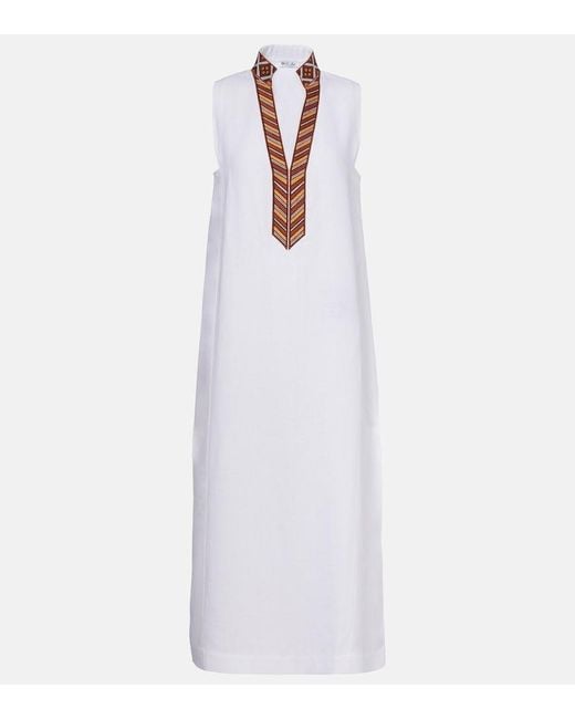 Loro Piana White Abril Linen Midi Dress