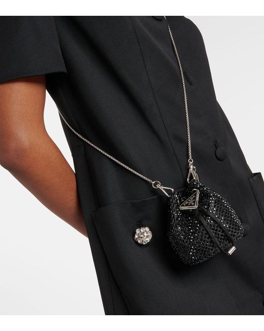 Prada Black Mini Satin Crystal-embellished Pouch Bag