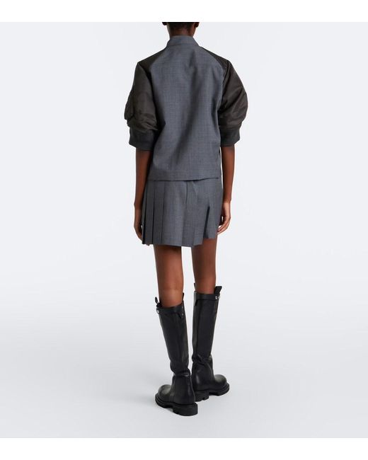 Sacai Gray Pleated Asymmetric Wool Miniskirt