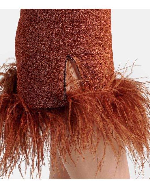 Oseree Brown Lumiere Plumage Feather-Trimmed Minidress