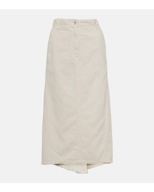 Brunello Cucinelli White Cotton And Linen Midi Skirt