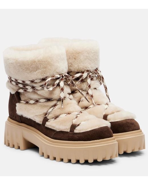 Hogan Natural Suede And Shearling Lace-Up Boots