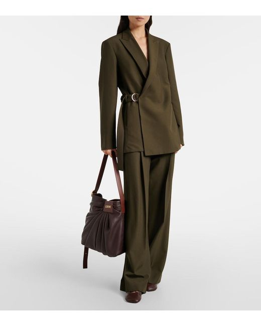 Blazer De Lana Con Cinturon Loewe de color Green