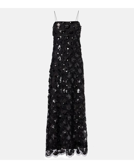 ROTATE BIRGER CHRISTENSEN Black Sequined Scalloped Maxi Dress