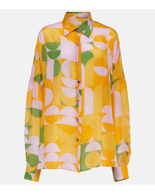 Camisa de seda estampada Dries Van Noten de color Yellow