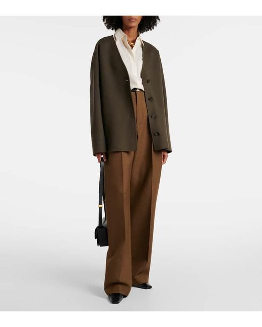 Tod's Brown High-Rise Wool Twill Wide-Leg Pants