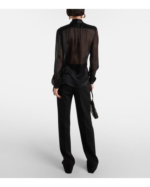 Saint Laurent Black Bow-Detail Silk Blouse