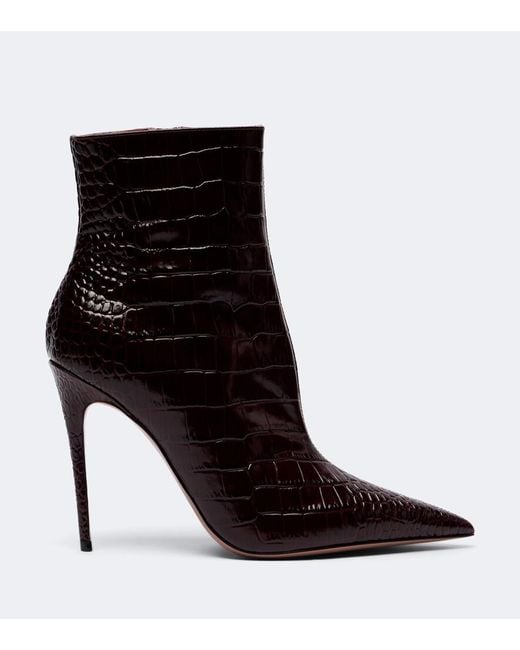 Paris Texas Black Vera Croc-Effect Leather Ankle Boots