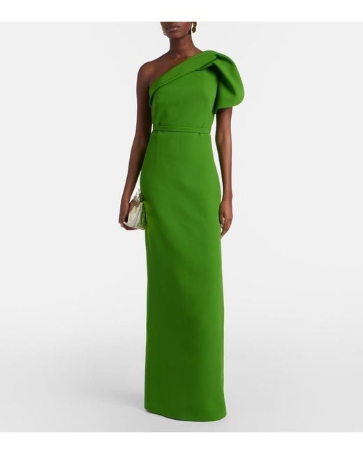 Safiyaa Green One-Shoulder Crepe Gown