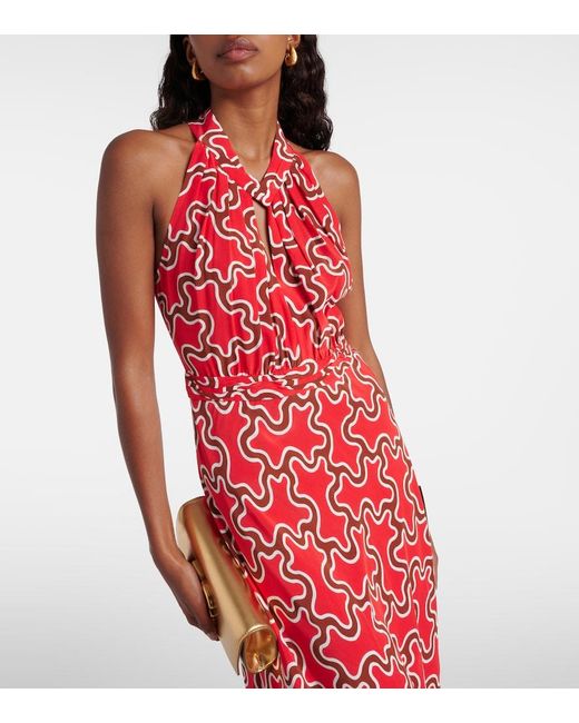 Diane von Furstenberg Red Nyck Printed Halterneck Midi Dress