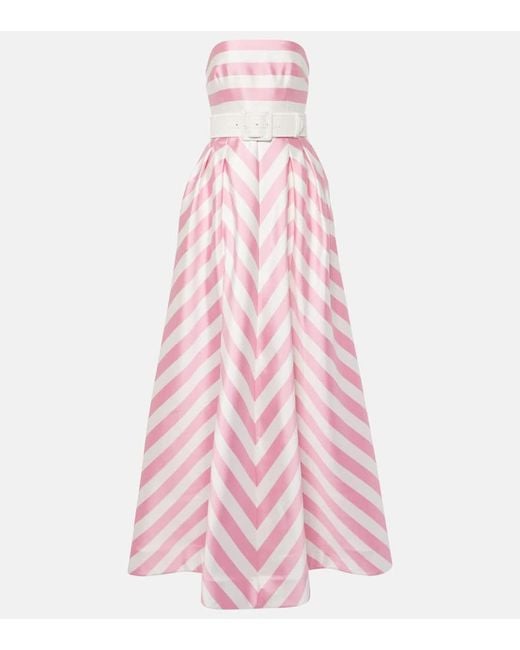 Rebecca Vallance Pink Jocelyn Striped Satin Gown