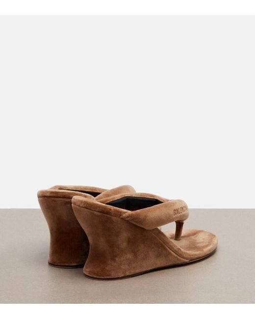 Balenciaga Brown Gaeta Velvet Wedge Thong Sandals