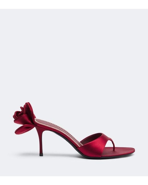 Magda Butrym Red Floral-Applique Satin Thong Sandals