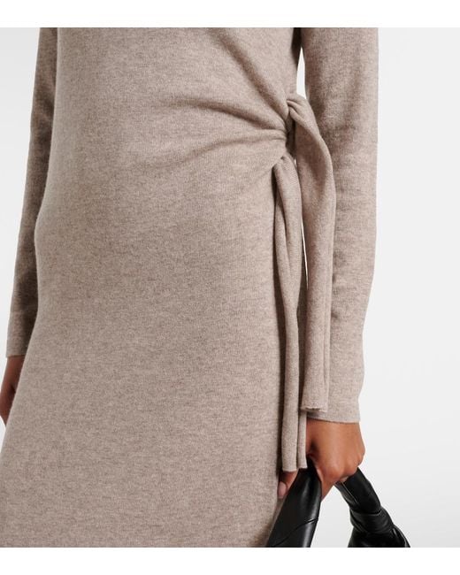 Jardin Des Orangers Natural Gathered Wool And Cashmere Midi Dress