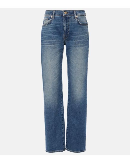 7 For All Mankind Blue High-Rise Straight Jeans Ellie