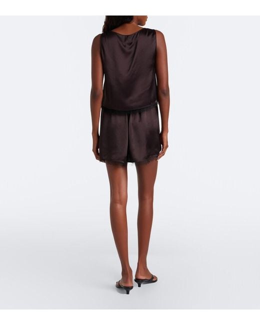 Leset Black Barb Lace-Trimmed Satin Miniskirt
