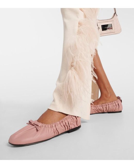 Acne Pink Bow-Detail Leather Ballet Flats