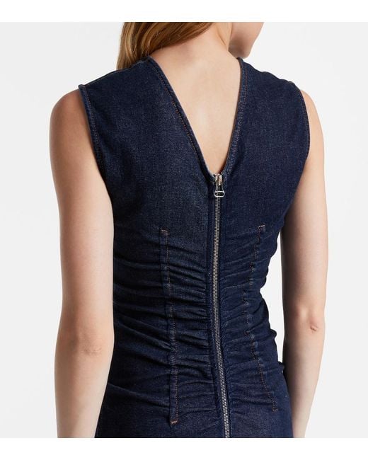 Sportmax Blue Voto Ruched Denim Midi Dress