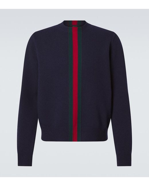 Gucci Blue Web Stripe Wool Sweater for men