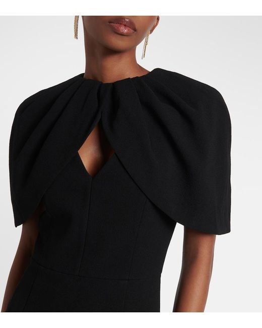 Rebecca Vallance Black Cameron Caped Crepe Gown
