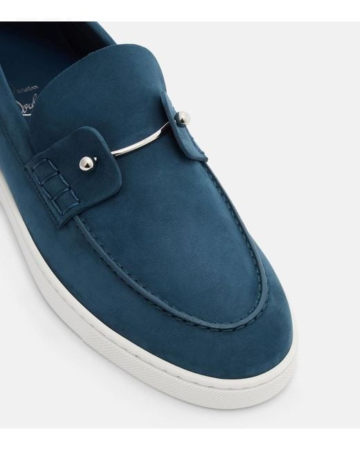Christian Louboutin Blue Chambeliboat Suede Slip-On Shoes