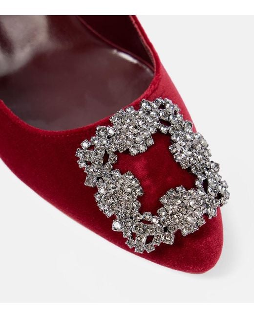 Manolo Blahnik Red Hangisi 70 Embellished Velvet Pumps