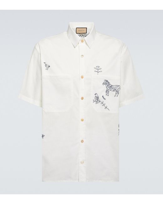 Gucci White Embroidered Cotton-blend Shirt for men