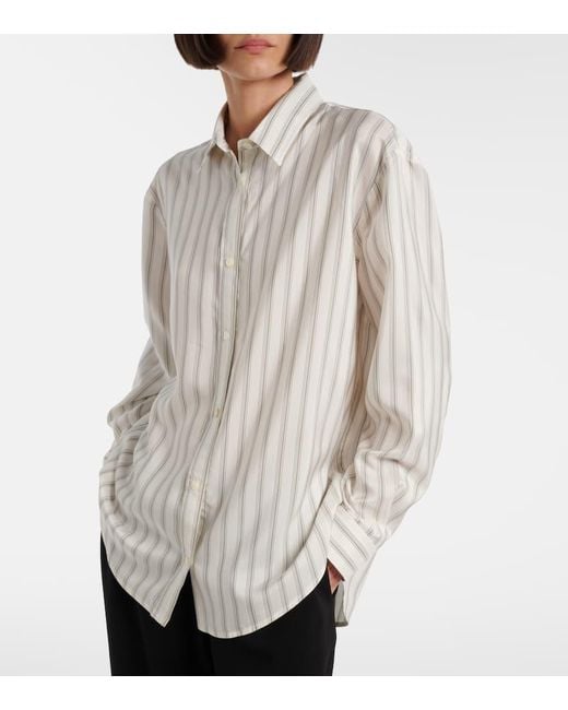 Camisa Eirlys De Popelin De Seda A Rayas The Row de color White