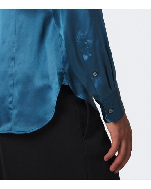 Dries Van Noten Blue Silk Satin Shirt for men