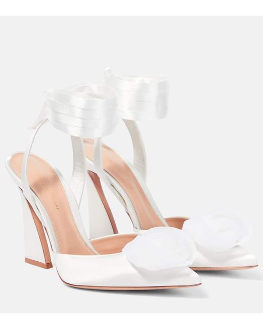 Gianvito Rossi Flower-Embellished Satin Pumps in White | Lyst UK