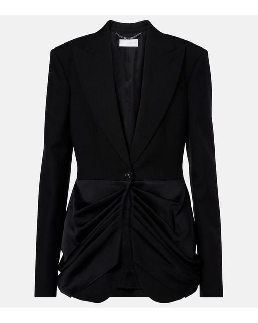 Stella McCartney Black Draped Satin-Trimmed Wool Blazer