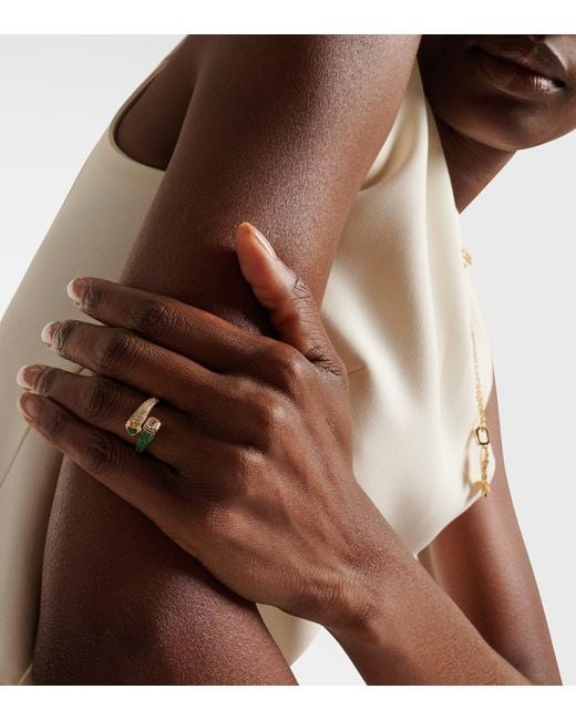 SHAY White Mixed Bypass 18Kt Ring With Emeralds And Diamonds