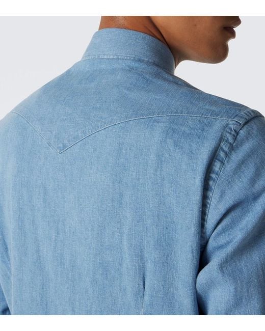 Eleventy Blue Denim Western Shirt for men