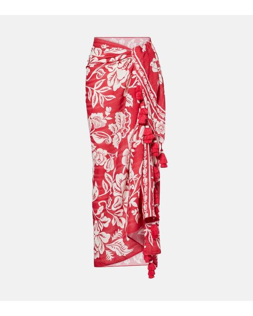 Farm Rio Red Pareo Cashew And Birds Aus Baumwolle