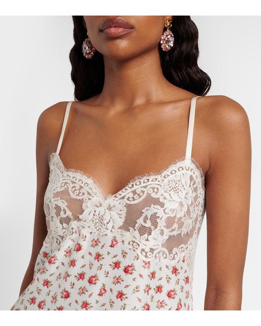 Dolce & Gabbana White Floral Silk And Cotton-Blend Slip Dress