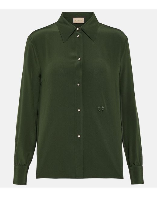 Camisa de crepe de china de seda Gucci de color Green